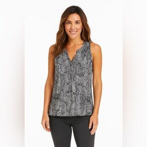 TOLANI Gray Reptile Print Camila 100% Silk Tank Blouse Medium animal Boho button